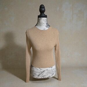SHEIN‎ Tan Ribbed Crew Neck Sweater